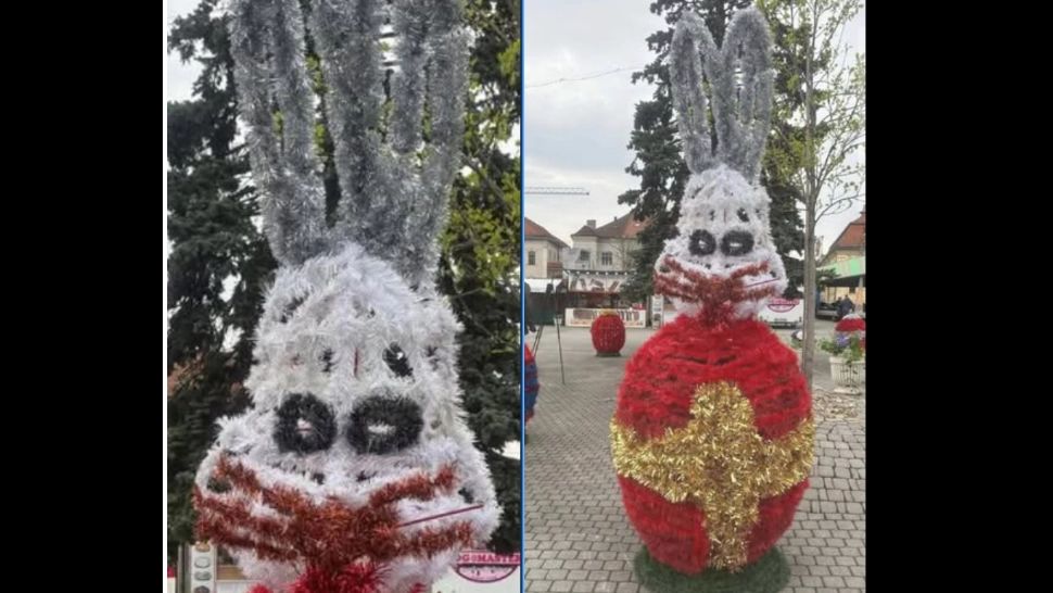 Iepurașul de Paște care pare scăpat dintr-un film de groază a băgat frica în localnicii din Baia Mare 