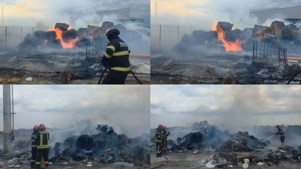 Incendiu la un depozit de deșeuri menajere de lângă Pitești. Pompierii intervin cu trei autospeciale de stingere - VIDEO