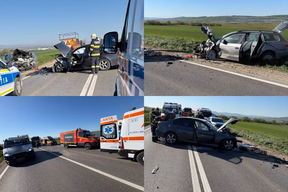 Accident grav pe „Drumul Morții”, E85. Trei persoane au fost rănite după ce două mașini s-au ciocnit violent