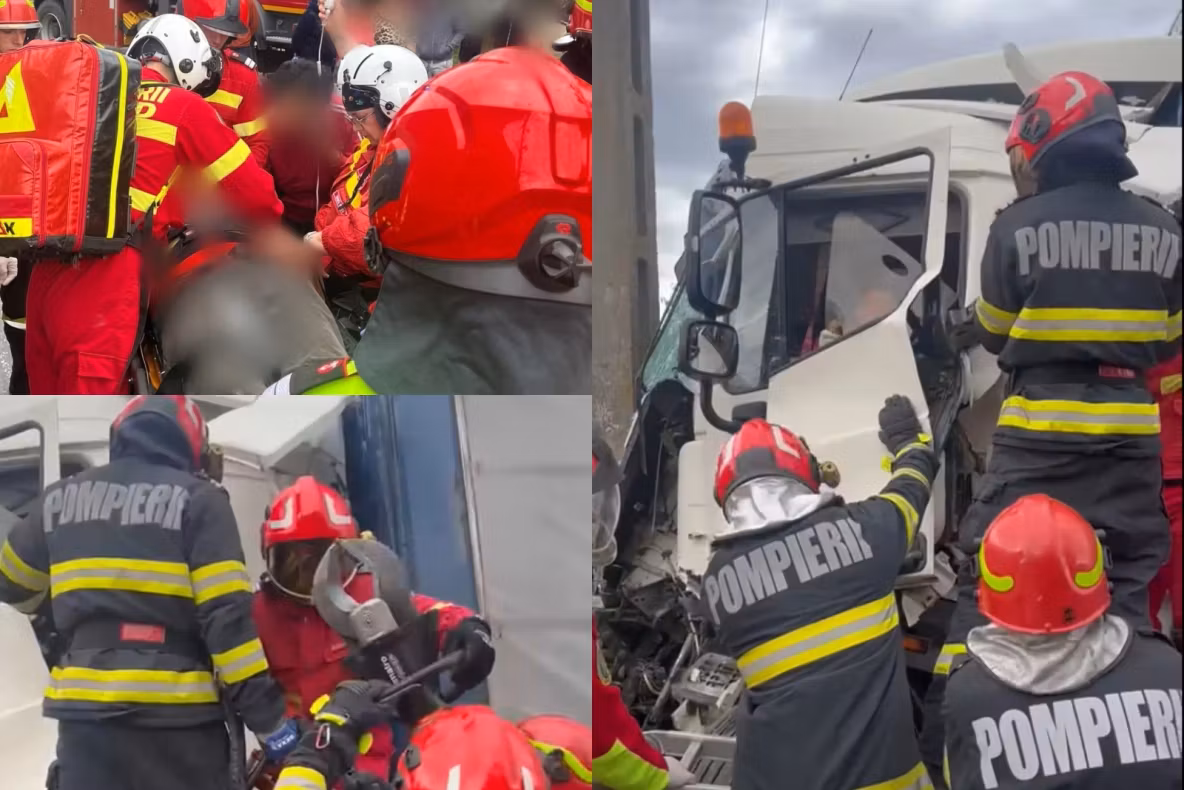 Accident grav în județul Prahova. Un autobuz s-a ciocnit violent cu un TIR. A fost solicitat elicopterul SMURD