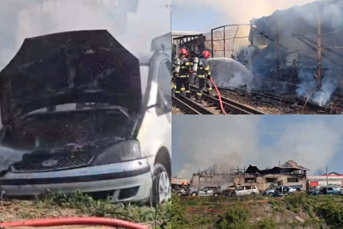  Incendiu de proporții în județul Buzău. Un grajd, un depozit de furaje și un parc de dezmembrări auto, mistuite de flăcări 