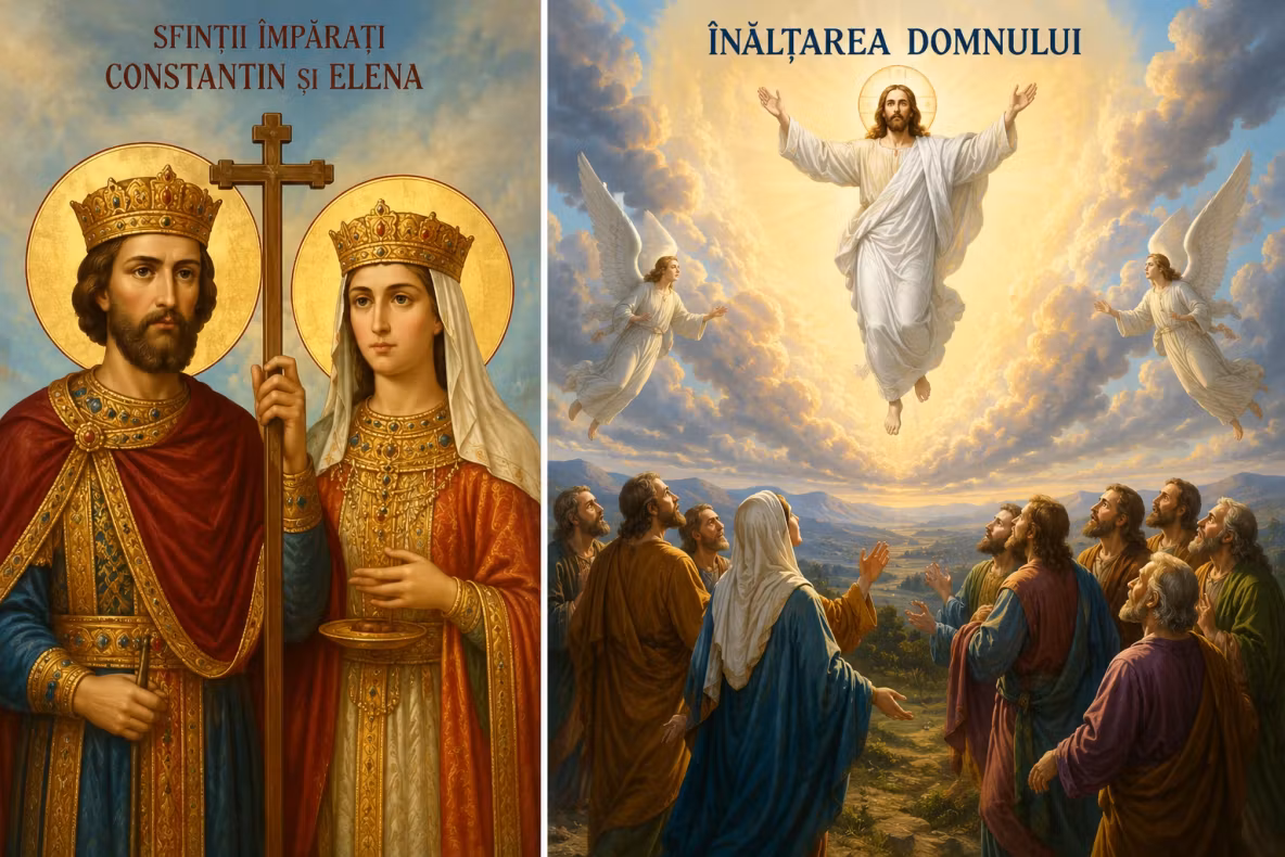 Două mari sărbători pe 21 mai: Înălțarea Domnului și Sfinții Constantin și Elena. Cruce roșie în calendar