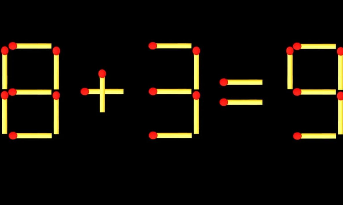 Test IQ pentru genii! Mută un singur băț și corectează ecuația 8 + 3 = 9