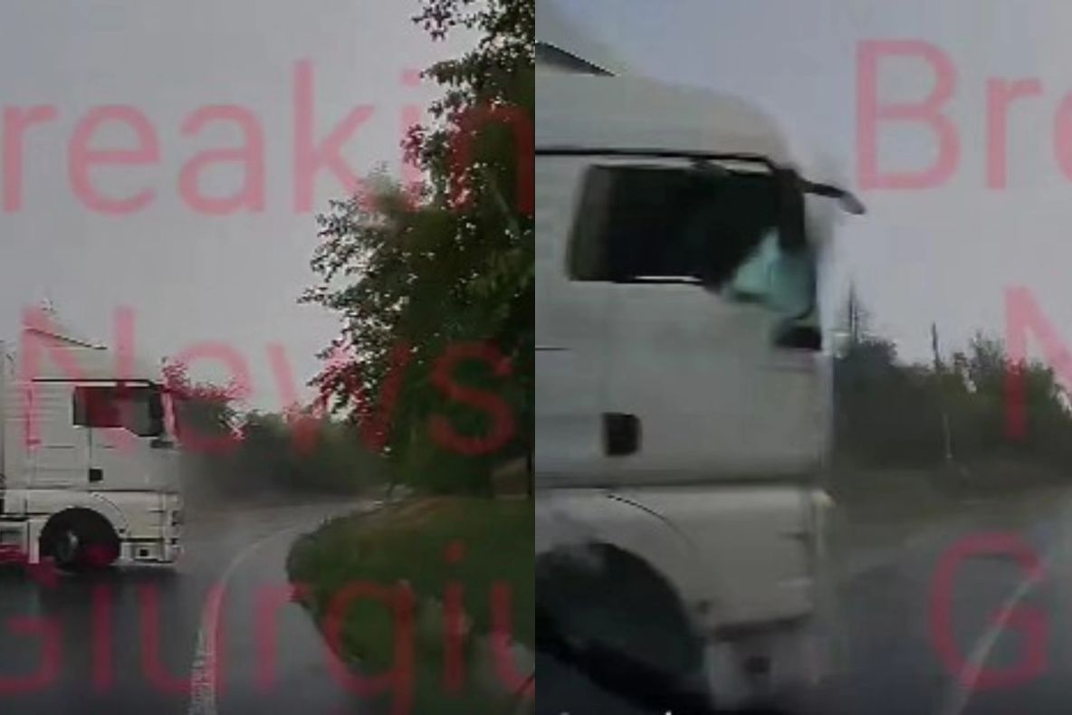 Moment dramatic în Giurgiu: o șoferiță a evitat la limită o tragedie după ce un TIR a derapat și a intrat pe sensul său de mers