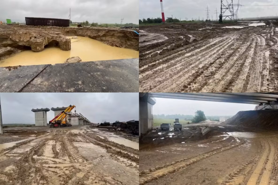 Vremea rea blochează lucrările la autostrada Moldovei. CNAIR: „Utilajele nu pot fi folosite pe șantierele A7”-VIDEO