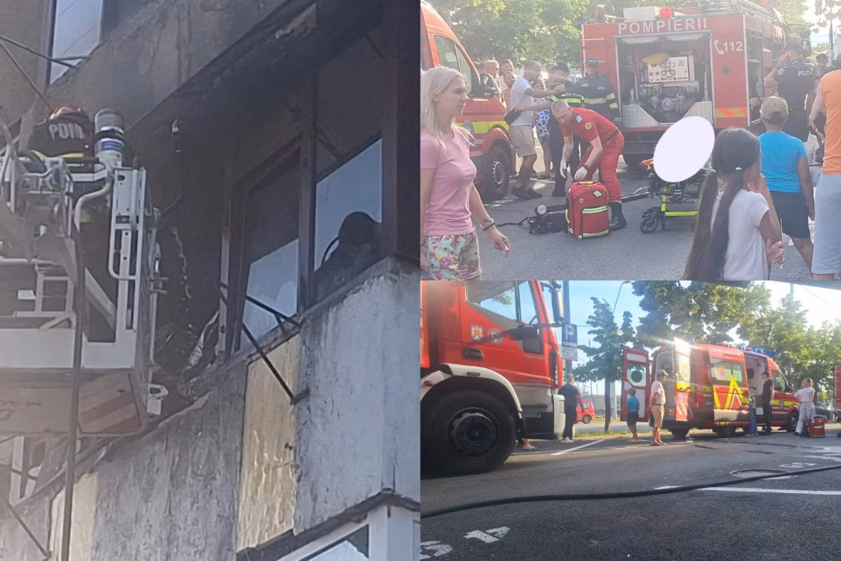 Incendiu într-un bloc din județul Mehedinți. Un bărbat a murit, iar 15 persoane au fost evacuate-FOTO