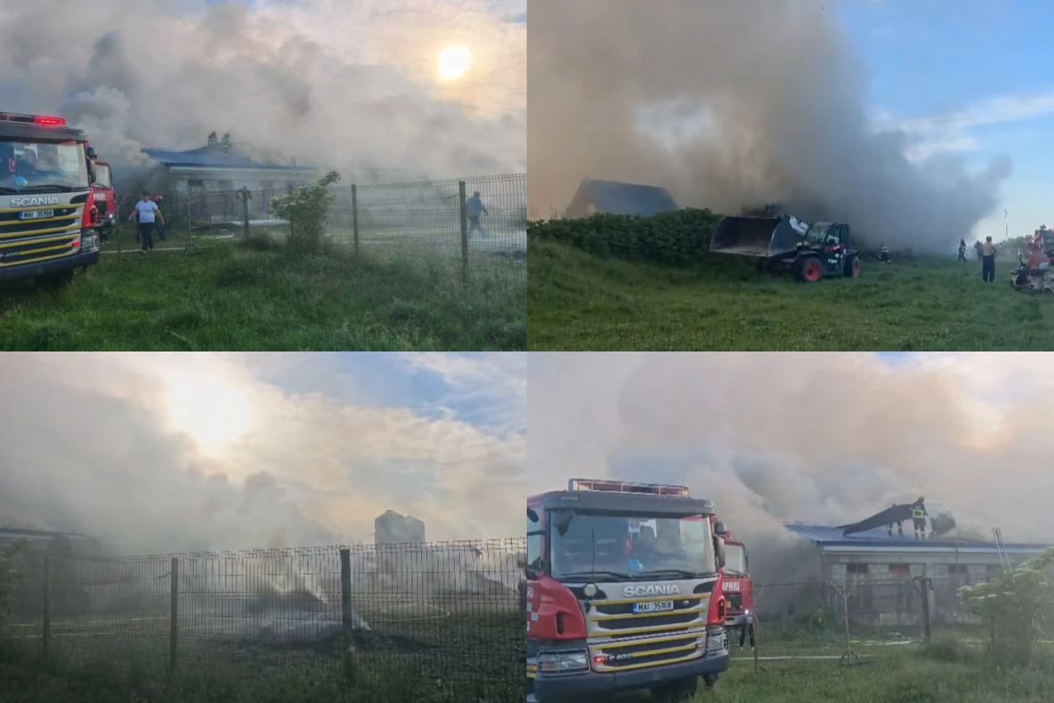 Incendiu de proporții la o fermă zootehnică din județul Suceava. 11 autospeciale au intervenit pentru stingerea focului