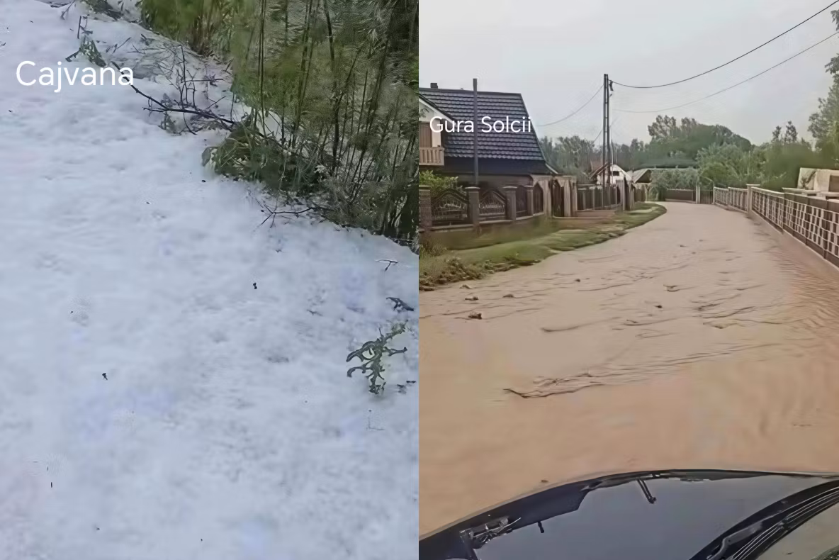 Vreme extremă în Suceava și alte județe din țară. Grindina a acoperit străzile ca un strat de zăpadă, iar ploile torențiale au provocat inundații