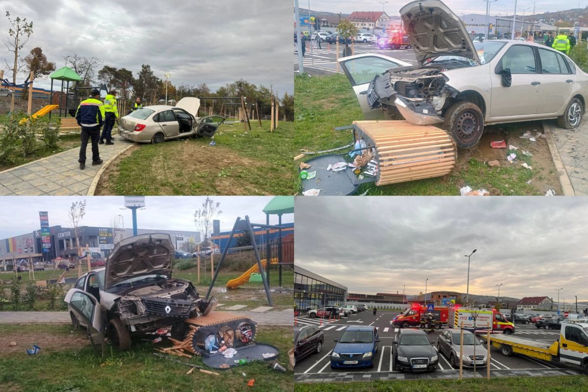 Accident rutier grav în Bistrița. O femeie a fost resuscitată, după ce a plonjat cu mașina într-un loc de joacă -FOTO