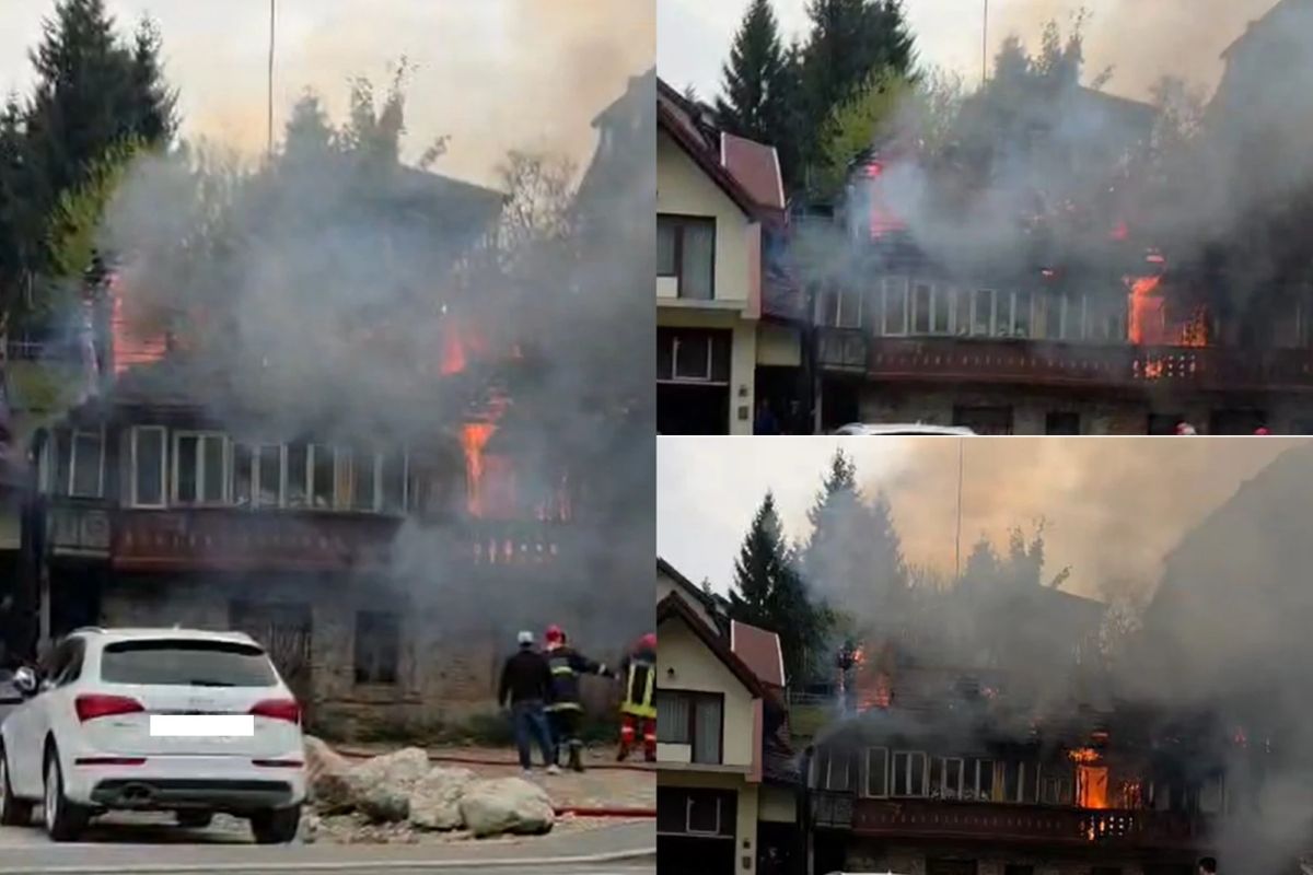 Incendiu puternic în localitatea Bran, județul Brașov. O femeie a suferit arsuri la cap şi la braţe -FOTO