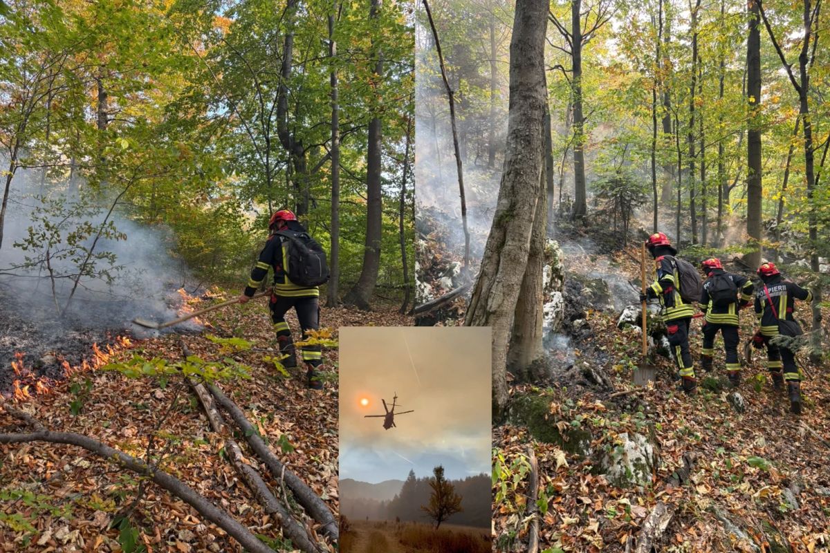 Mobilizare impresionantă de forțe în Parcul Național Domogled – Valea Cernei. Intervenția pompierilor pentru stingerea incendiului continuă