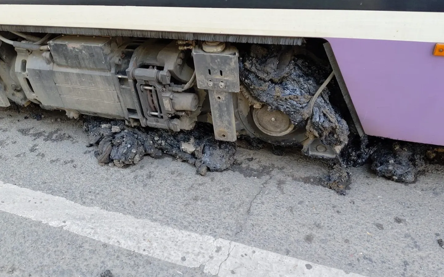 Canicula a „topit” șinele de tramvai din Timișoara. Roțile vagoanelor s-au blocat în cauciucul înmuiat de arșiță – FOTO