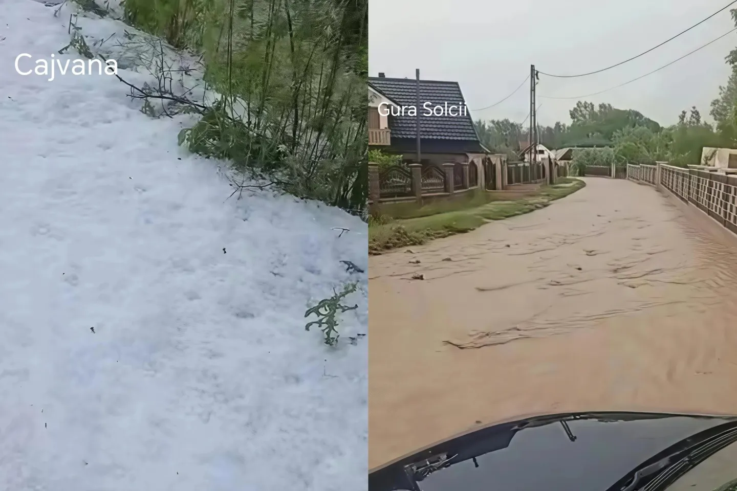 Vreme extremă în Suceava și alte județe din țară. Grindina a acoperit străzile ca un strat de zăpadă, iar ploile torențiale au provocat inundații