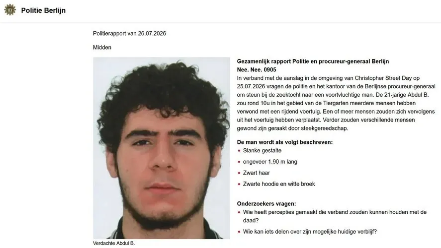 Atac la parada Gay Pride din Berlin. Suspectul de 21 de ani este căutat de poliție după ce a intrat cu mașina în mulțime