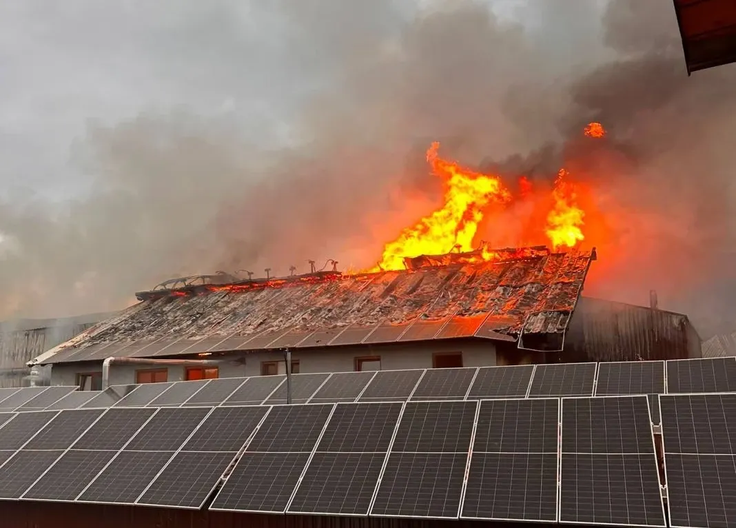 Incendiu puternic la o fabrică de prelucrare a lemnului din Bistrița-Năsăud. Flăcările au cuprins până la 1.000 de metri pătrați - VIDEO