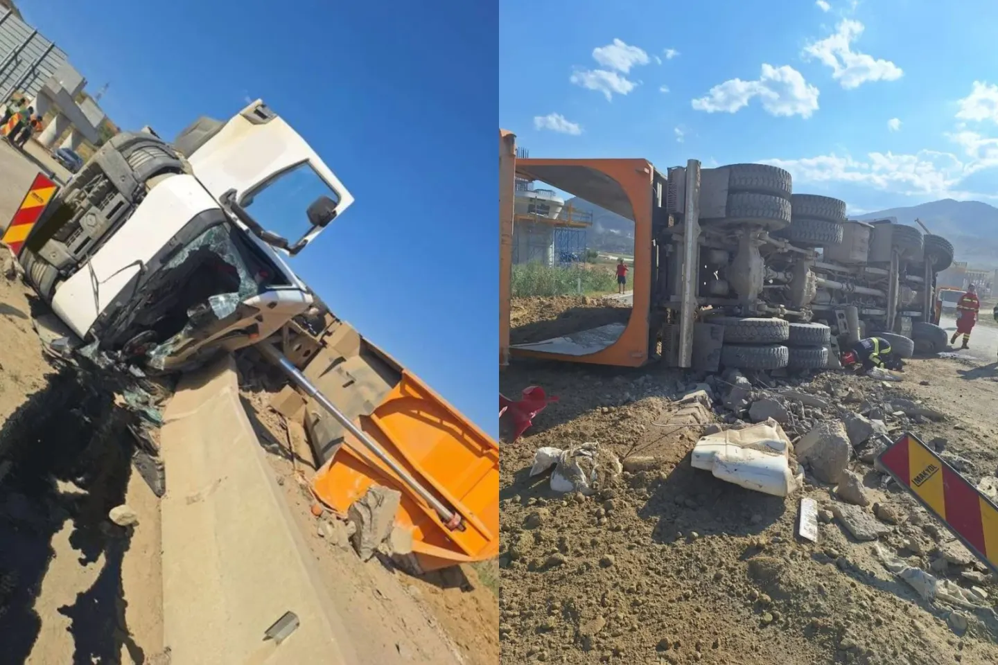 Autocamion încărcat cu pământ, răsturnat pe Valea Oltului, în județul Sibiu. Traficul se desfășoară pe un singur fir - FOTO