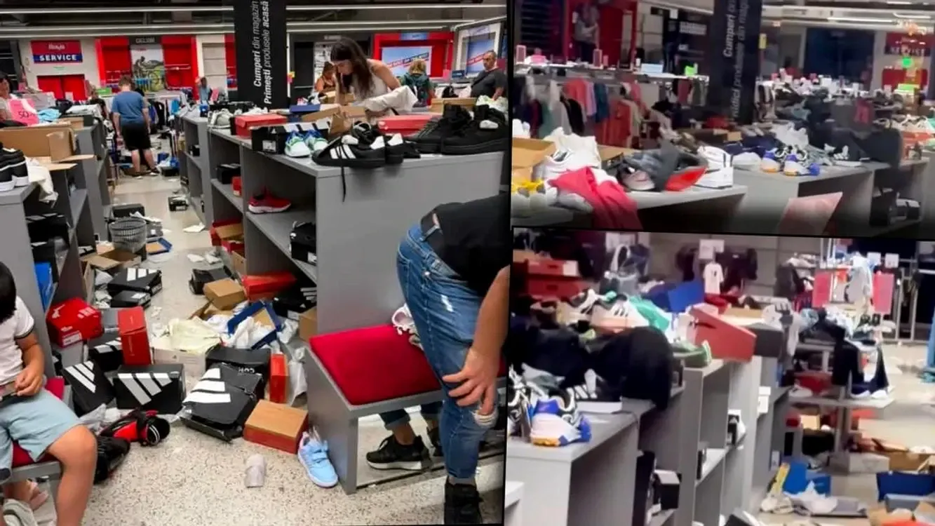 Reducerile de 50% au lăsat un magazin din Oradea ca după bombardament. Pantofi, haine și cutii aruncate peste tot VIDEO