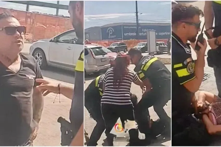 Scene șocante la Arad, după un scandal în parcarea unui supermarket. O tânără de 20 de ani a fost reținută de polițiști - VIDEO