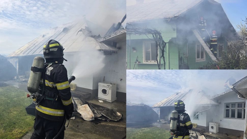 Incendiu masiv în localitatea Ipotești, județul Suceava. Două gospodării au fost cuprinse de flăcări-VIDEO