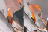Panică într-un avion! O baterie externă a explodat în compartimentul de bagaje, iar pasagerii au filmat totul