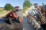Accident în Giurgiu: două persoane au ajuns la spital după ce un tractor s-a rupt în două