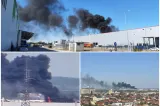 Incendiu uriaș la o hală de piese auto din Oradea. Fumul negru se vede de la kilometri distanță
