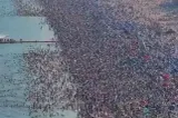 Cea mai aglomerată plajă din lume. 200.000 de oameni se înghesuie pe doar 1,8 kilometri, iar nisipul de abia se mai poate vedea