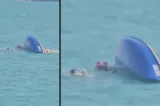 Velier răsturnat în Mangalia, la câțiva metri de mal. Turiștii nu purtau vestă de salvare
