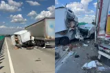 Accident rutier grav în județul Giurgiu: un autoturism încărcat cu prăjituri s-a izbit de un autotren cu role de hârtie