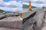 Autostrada de 90 de milioane de euro s-a surpat. Cratere uriașe din cauza lucrărilor de mântuială