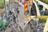 O porţiune din DN 29D, dintre Botoşani şi Vama Stânca, s-a surpat. Drumul a fost modernizat în urmă cu aproximativ trei ani -FOTO
