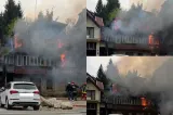 Incendiu puternic în localitatea Bran, județul Brașov. O femeie a suferit arsuri la cap şi la braţe -FOTO/VIDEO