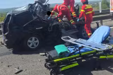 Trafic blocat pe A1 după un accident între un camion și un autoturism: o persoană este încarcerată