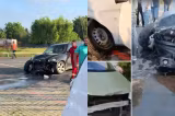Accident în lanț la Dragonul Roșu: o șoferiță a avariat 12 mașini parcate. Două persoane au ajuns la spital
