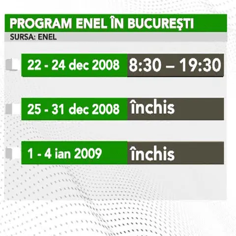 Casieriile ENEL vor fi închise între 25 decembrie 2008- 4 ianuarie 2009