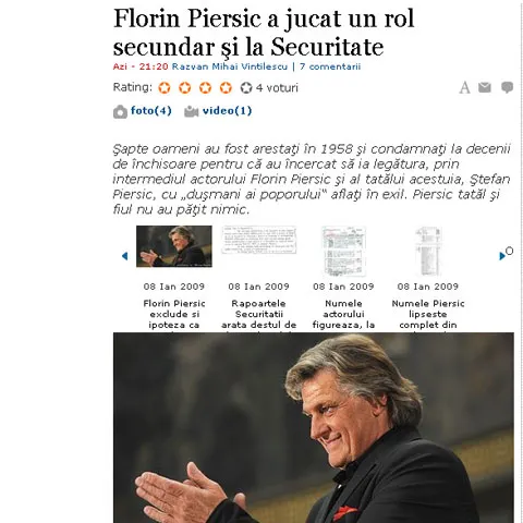 Florin Piersic a jucat un rol secundar şi la Securitate