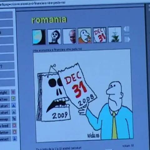 Bancuri şi caricaturi despre criza financiară au apărut pe site-uri şi bloguri
