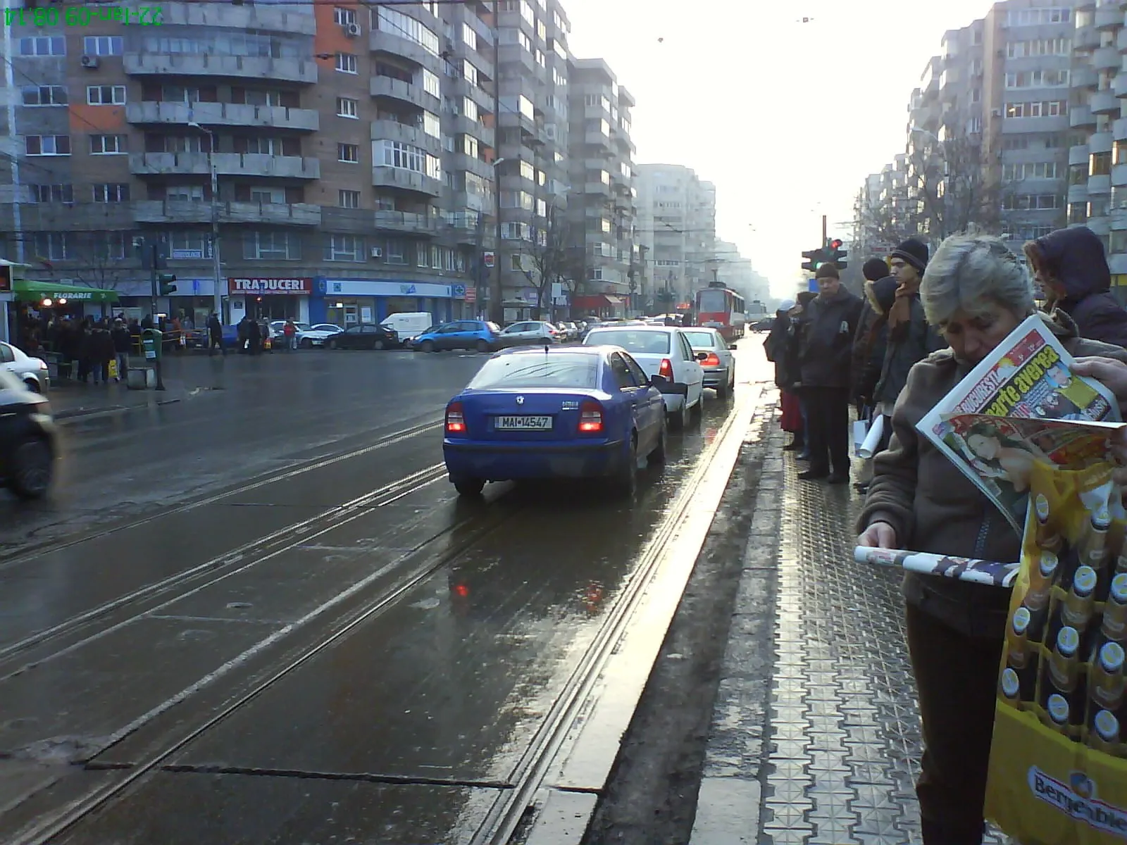 Depăşirea la semafor, pe linia de tramvai