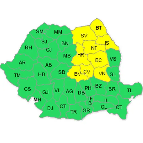 Cod galben de ninsori şi vânt pentru zona Carpaţilor Orientali şi nordul Moldovei