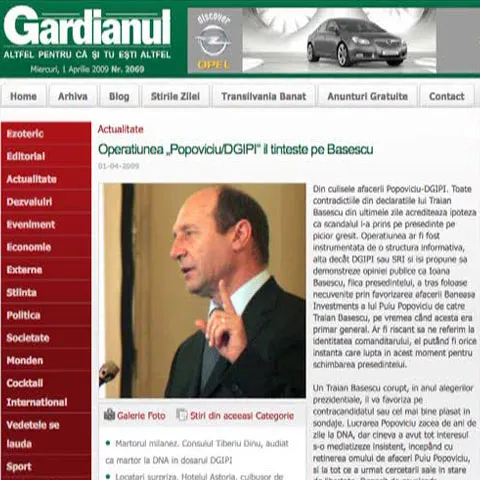 Gardianul: Operaţiunea Popoviciu- DGIPI îl vizează pe T. Băsescu