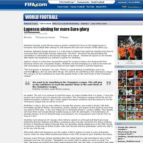 Site-ul FIFA: "LUPESCU ţinteste la mai multă glorie în Europa"