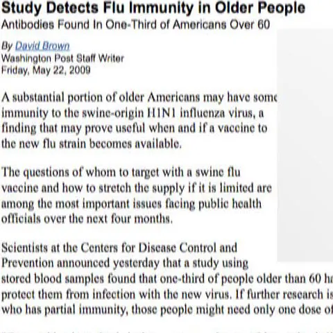 Americanii de peste 65 de ani ar putea fi imuni la virusul A (H1N1)