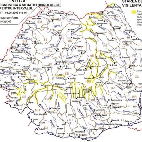 Avertizare hidrologică: Cod galben de inundaţii în 21 de judeţe