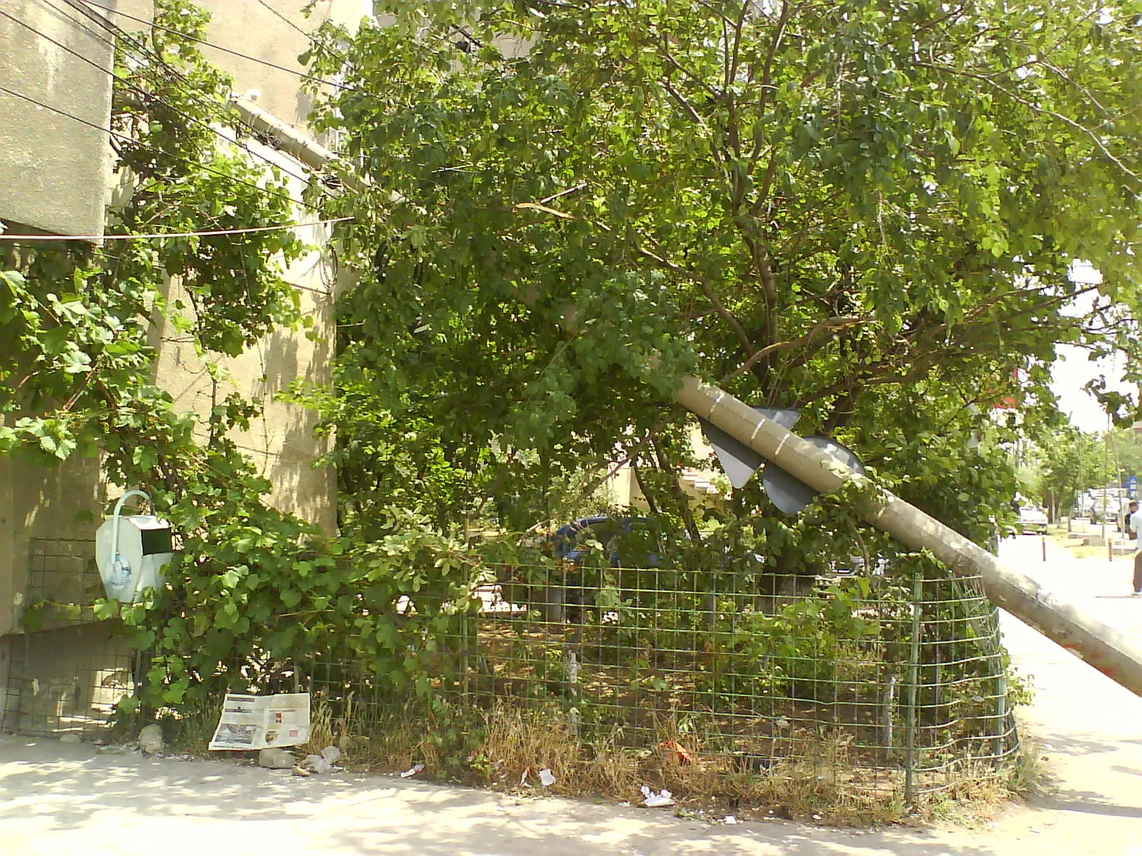 Acest stâlp se poate prăbuşi oricând peste cineva