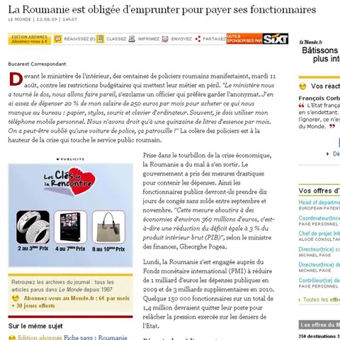 Ziarul francez Le Monde a publicat un articol critic la adresa puterii din România 