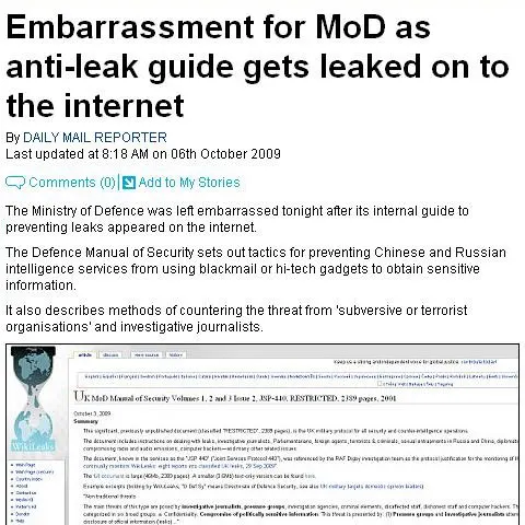 Ghidul Ministerului britanic al Apărării împotriva scurgerii de informaţii, publicat din greşeală pe internet