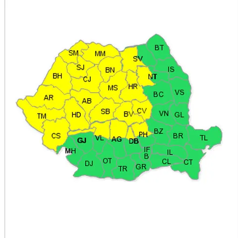 Codul galben a fost restrâns la regiunile din vestul, nord-vestul şi centrul ţării 