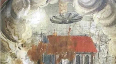 Un OZN gigantic, pictat într-o biserică veche din România