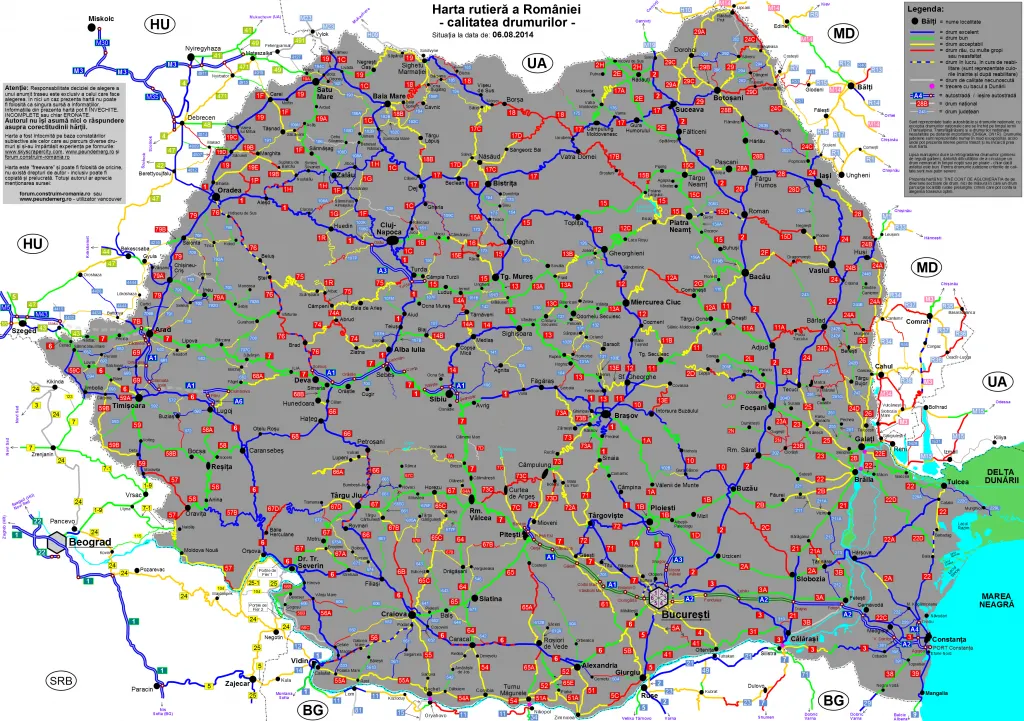 Harta care arată calitatea drumurilor din România