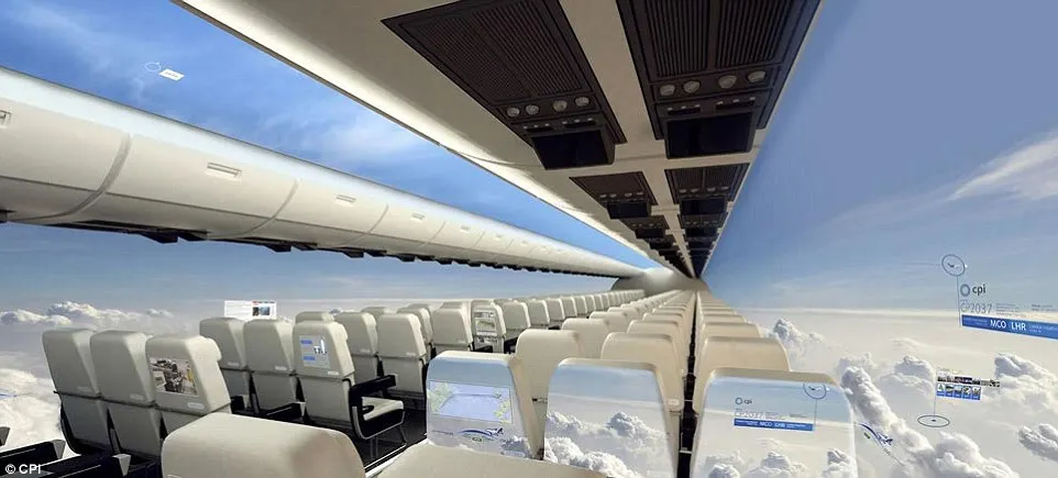 Cum arată avionul viitorului. În loc de geamuri, are panouri OLED